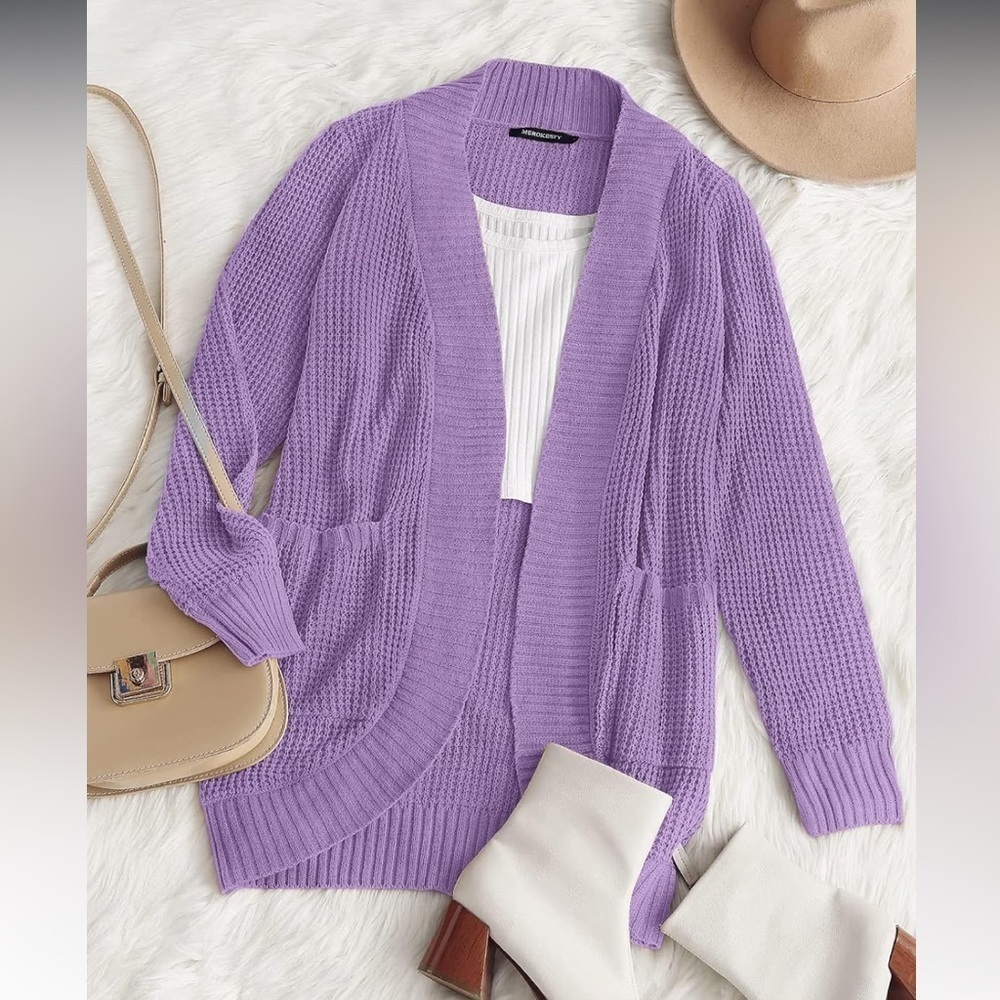 MEROKEETY Long Sleeve Open Front Cardigans Chunky Knit Draped Sweaters Small - Picture 7 of 7